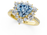 Yellow gold Fancy Blue Heart  Cut Diamond Floral Halo Pave Band with Prong Setting_41