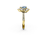 Yellow gold Fancy Blue Heart  Cut Diamond Floral Halo Pave Band with Prong Setting_42