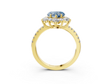Yellow gold Fancy Blue Heart  Cut Diamond Floral Halo Pave Band with Prong Setting_43