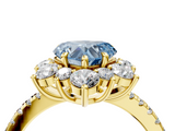 Yellow gold Fancy Blue Heart  Cut Diamond Floral Halo Pave Band with Prong Setting_44