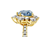 Yellow gold Fancy Blue Heart  Cut Diamond Floral Halo Pave Band with Prong Setting_45