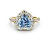 Yellow gold Fancy Blue Heart Cut Diamond Floral Halo Ring with Pavé Band and Prong Setting_3