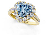 Yellow gold Fancy Blue Heart Cut Diamond Floral Halo Ring with Pavé Band and Prong Setting_4