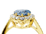 Yellow gold Fancy Blue Heart Cut Diamond Floral Halo Ring with Pavé Band and Prong Setting_7