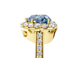 Yellow gold Fancy Blue Heart Cut Diamond Floral Halo Ring with Pavé Band and Prong Setting_8
