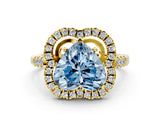 Yellow gold Fancy Blue Heart Cut Diamond Floral Halo Split Shank Prong Setting Ring