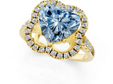 Yellow gold Fancy Blue Heart Cut Diamond Floral Halo Split Shank Prong Setting Ring_1