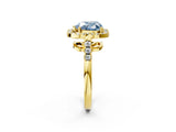 Yellow gold Fancy Blue Heart Cut Diamond Floral Halo Split Shank Prong Setting Ring_2