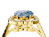 Yellow gold Fancy Blue Heart Cut Diamond Floral Halo Split Shank Prong Setting Ring_4