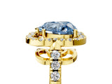 Yellow gold Fancy Blue Heart Cut Diamond Floral Halo Split Shank Prong Setting Ring_5