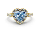 Yellow gold Fancy Blue Heart Cut Diamond Halo Engagement Ring with Pavé Band and Prong Setting_27