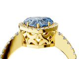 Yellow gold Fancy Blue Heart Cut Diamond Halo Engagement Ring with Pavé Band and Prong Setting_31