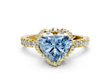 Yellow gold Fancy Blue Heart Cut Diamond Halo Pave Band with Four-Prong Setting_3