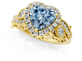 Yellow gold Fancy Blue Heart Cut Diamond Halo Ring with Milgrain Pavé Band and Four-Prong Setting_55