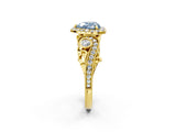 Yellow gold Fancy Blue Heart Cut Diamond Halo Ring with Milgrain Pavé Band and Four-Prong Setting_56