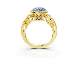 Yellow gold Fancy Blue Heart Cut Diamond Halo Ring with Milgrain Pavé Band and Four-Prong Setting_57