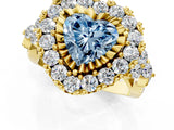 Yellow gold Fancy Blue Heart Cut Diamond Halo Ring with Pavé Band and Four-Prong Setting_42