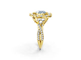 Yellow gold Fancy Blue Heart Cut Diamond Halo Ring with Pavé Band and Four-Prong Setting_43