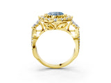 Yellow gold Fancy Blue Heart Cut Diamond Halo Ring with Pavé Band and Four-Prong Setting_44
