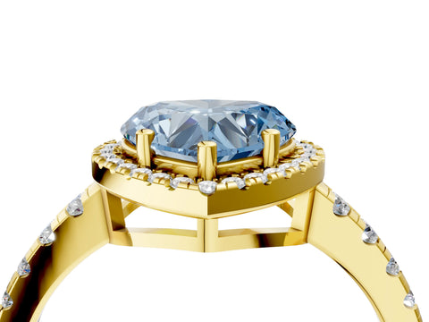 Yellow gold Fancy Blue Heart Cut Diamond Halo Ring with Pavé Band and Four-Prong Setting_4