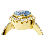 Yellow gold Fancy Blue Heart Cut Diamond Halo Ring with Pavé Band and Prong Setting_4
