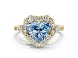 Yellow gold Fancy Blue Heart Cut Diamond Halo Ring with Pear Side Stones and Prong Setting_68