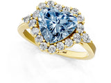 Yellow gold Fancy Blue Heart Cut Diamond Halo Ring with Pear Side Stones and Prong Setting_69