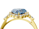 Yellow gold Fancy Blue Heart Cut Diamond Halo Ring with Pear Side Stones and Prong Setting_72