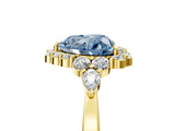 Yellow gold Fancy Blue Heart Cut Diamond Halo Ring with Pear Side Stones and Prong Setting_73