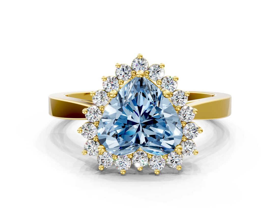 Yellow gold Fancy Blue Heart  Cut Diamond Halo Ring with Round Brilliant Halo and Solitaire Band_73