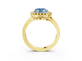 Yellow gold Fancy Blue Heart  Cut Diamond Halo Ring with Round Brilliant Halo and Solitaire Band_76