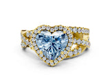 Yellow gold Fancy Blue Heart Cut Diamond Halo Ring with Round Split Shank and Prong Setting_37