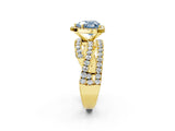Yellow gold Fancy Blue Heart Cut Diamond Halo Ring with Round Split Shank and Prong Setting_39