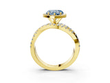 Yellow gold Fancy Blue Heart Cut Diamond Halo Ring with Round Split Shank and Prong Setting_40