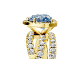 Yellow gold Fancy Blue Heart Cut Diamond Halo Ring with Round Split Shank and Prong Setting_42