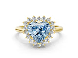 Yellow gold Fancy Blue Heart  Cut Diamond Halo Ring with Solitaire Band and Prong Setting_53