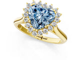 Yellow gold Fancy Blue Heart  Cut Diamond Halo Ring with Solitaire Band and Prong Setting_54