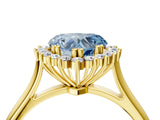 Yellow gold Fancy Blue Heart  Cut Diamond Halo Ring with Solitaire Band and Prong Setting_57