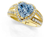 Yellow gold Fancy Blue Heart Cut Diamond Halo Ring with Split Shank Pavé Band and Four-Prong Setting_1