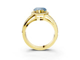 Yellow gold Fancy Blue Heart Cut Diamond Halo Ring with Split Shank Pavé Band and Four-Prong Setting_3