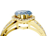 Yellow gold Fancy Blue Heart Cut Diamond Halo Ring with Split Shank Pavé Band and Four-Prong Setting_4