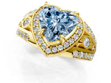 Yellow gold Fancy Blue Heart Cut Diamond Halo Ring with Split Shank and Bezel Accents and Four-Prong Setting_1