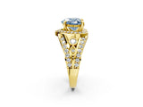 Yellow gold Fancy Blue Heart Cut Diamond Halo Ring with Split Shank and Bezel Accents and Four-Prong Setting_2