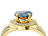 Yellow gold Fancy Blue Heart Cut Diamond Halo Ring with Split Shank and Bezel Accents and Four-Prong Setting_4