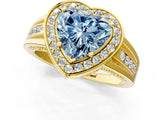 Yellow gold Fancy Blue Heart Cut Diamond Halo Ring with Split Shank and Bezel Accents and Prong Setting_1