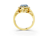 Yellow gold Fancy Blue Heart Cut Diamond Halo Ring with Split Shank and Bezel Accents and Prong Setting_3