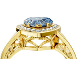 Yellow gold Fancy Blue Heart Cut Diamond Halo Ring with Split Shank and Bezel Accents and Prong Setting_4