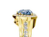 Yellow gold Fancy Blue Heart Cut Diamond Halo Ring with Split Shank and Bezel Accents and Prong Setting_5