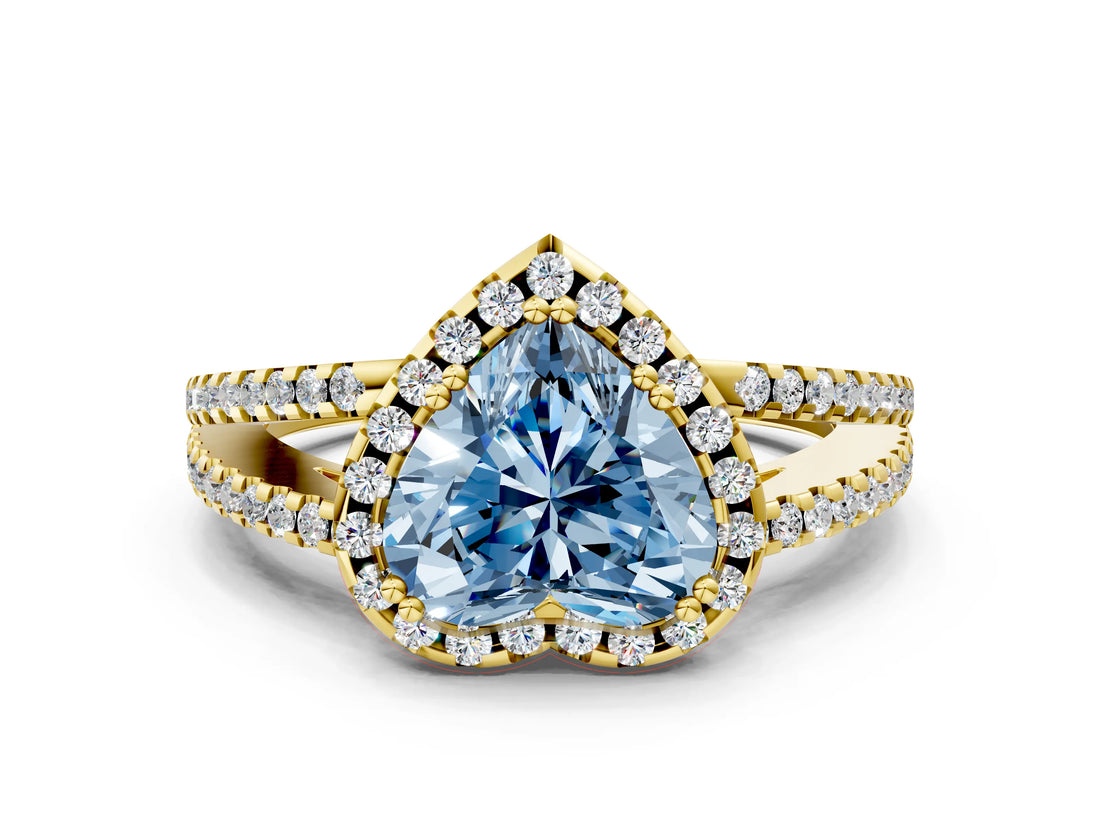 Yellow gold Fancy Blue Heart Cut Diamond Halo Split Shank Engagement Ring_39