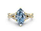 Yellow gold Fancy Blue Heart Cut Diamond  Halo Twist Band Solitaire Prong Setting Ring_24